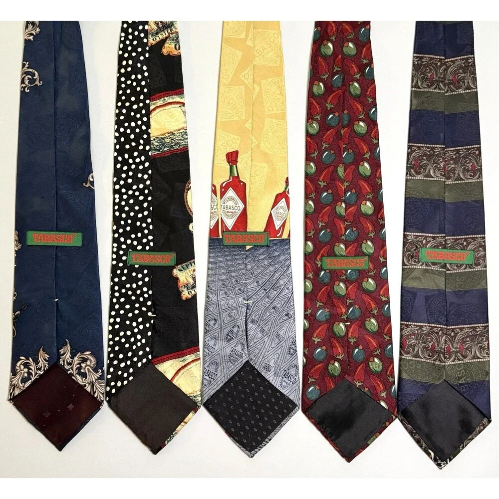 Lot of 5 Vintage Tabasco Silk Neckties Crawfish Oyster Bloody Mary Hot Sauce USA